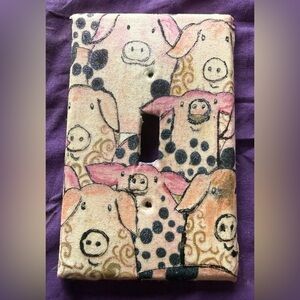 Hand Crafted Pig Design Light Switch Cover - Pink and Black